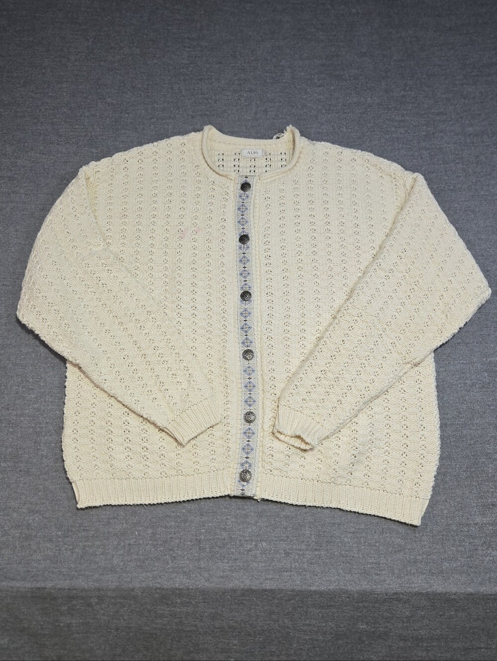 ​Vintage ALPS Cream Cotton Knit Cardigan Sweater - Made in USA - Size L